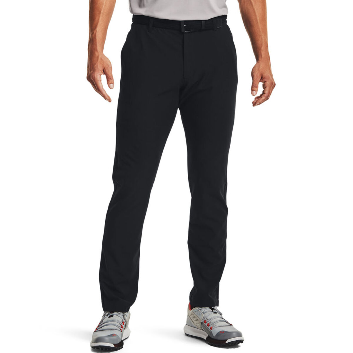 Under Armour Men’s Black and Grey Knitted Drive Tapered Short Fit Golf Trousers, Size: 38 | American Golf