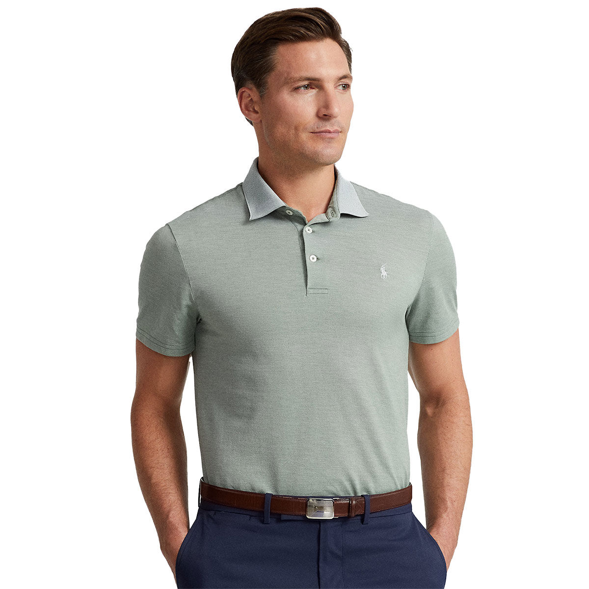 Ralph Lauren Custom Slim Fit Performance Golf Polo Shirt, Mens, Fatigue oxford/white, Large | American Golf