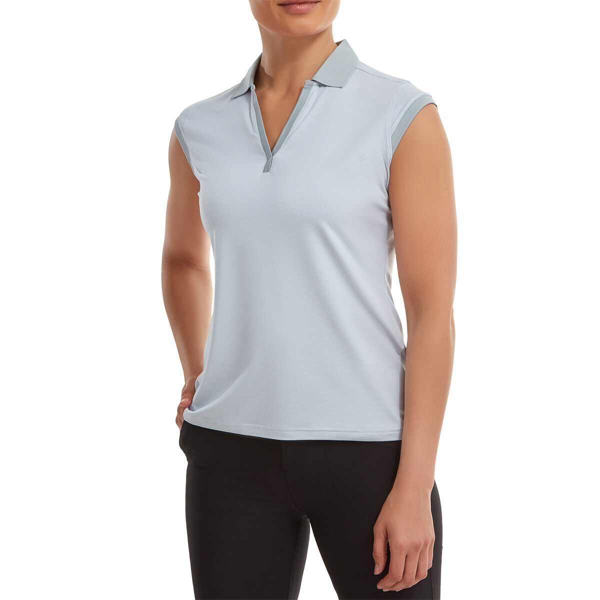 FootJoy Womens End on End Stripe Lisle Golf Polo Shirt, Female, Grey/white, Medium | American Golf