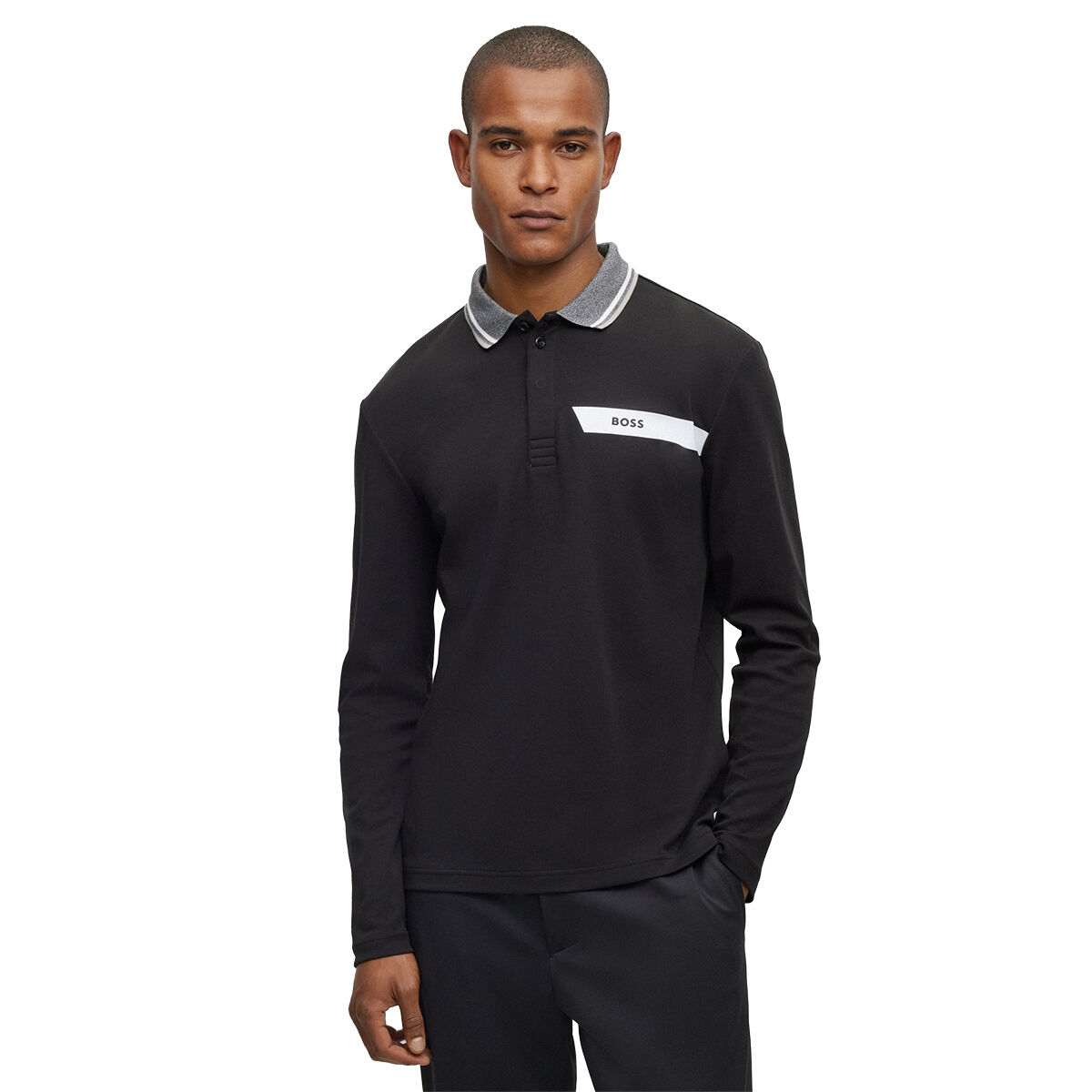 Hugo Boss Men’s Plisy 1 Long Sleeve Golf Polo Shirt, Mens, Black, Large | American Golf