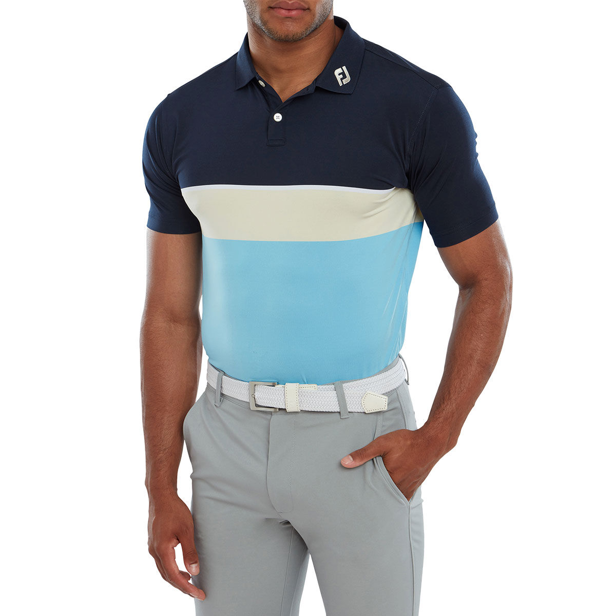 FootJoy Men’s Colour Theory Golf Polo Shirt, Mens, Navy/white/almond/true blue, Xxl | American Golf