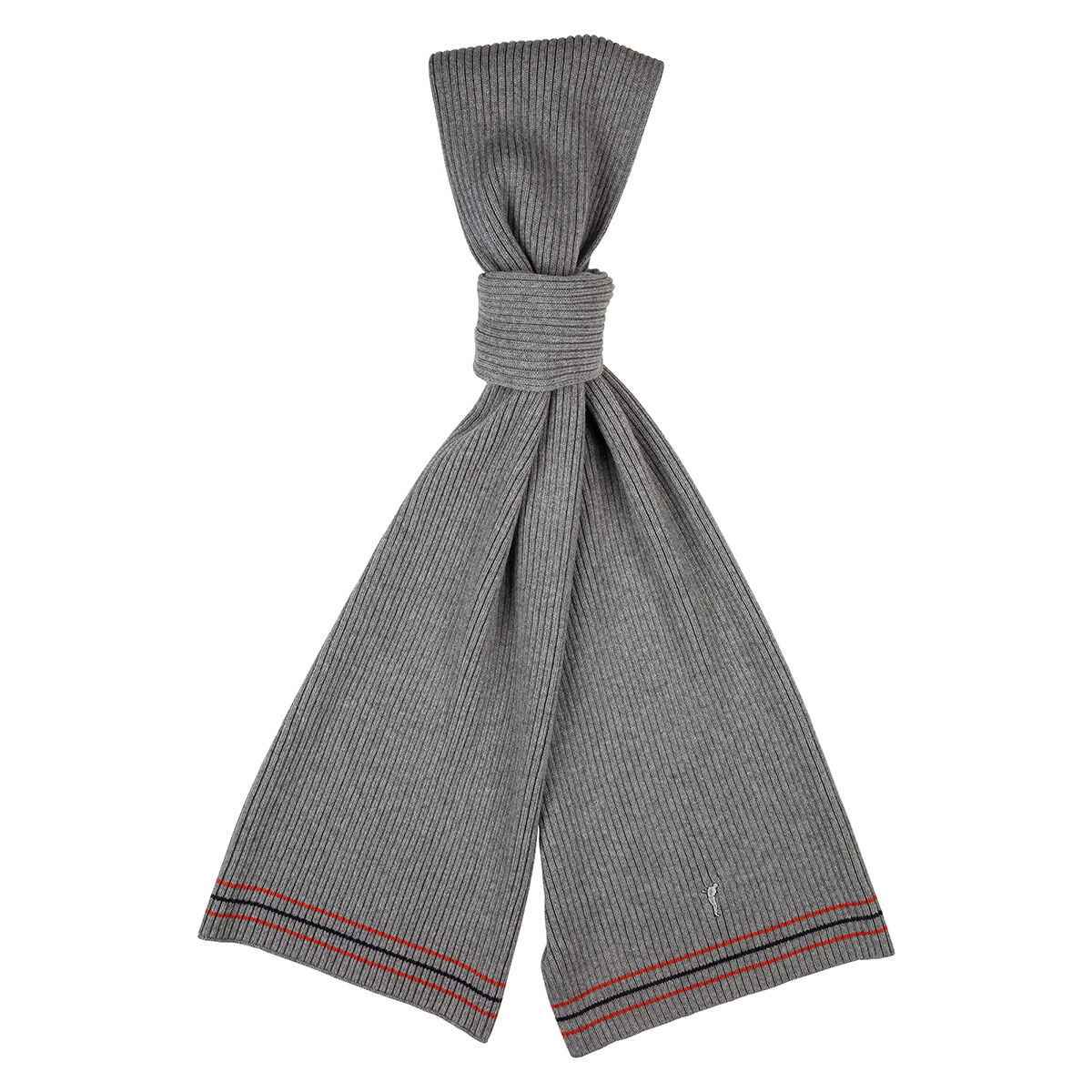 GOLFINO Mens Silver And Grey Lightweight Embroidered Striped Golf Scarf, Size: One Size | American Golf
