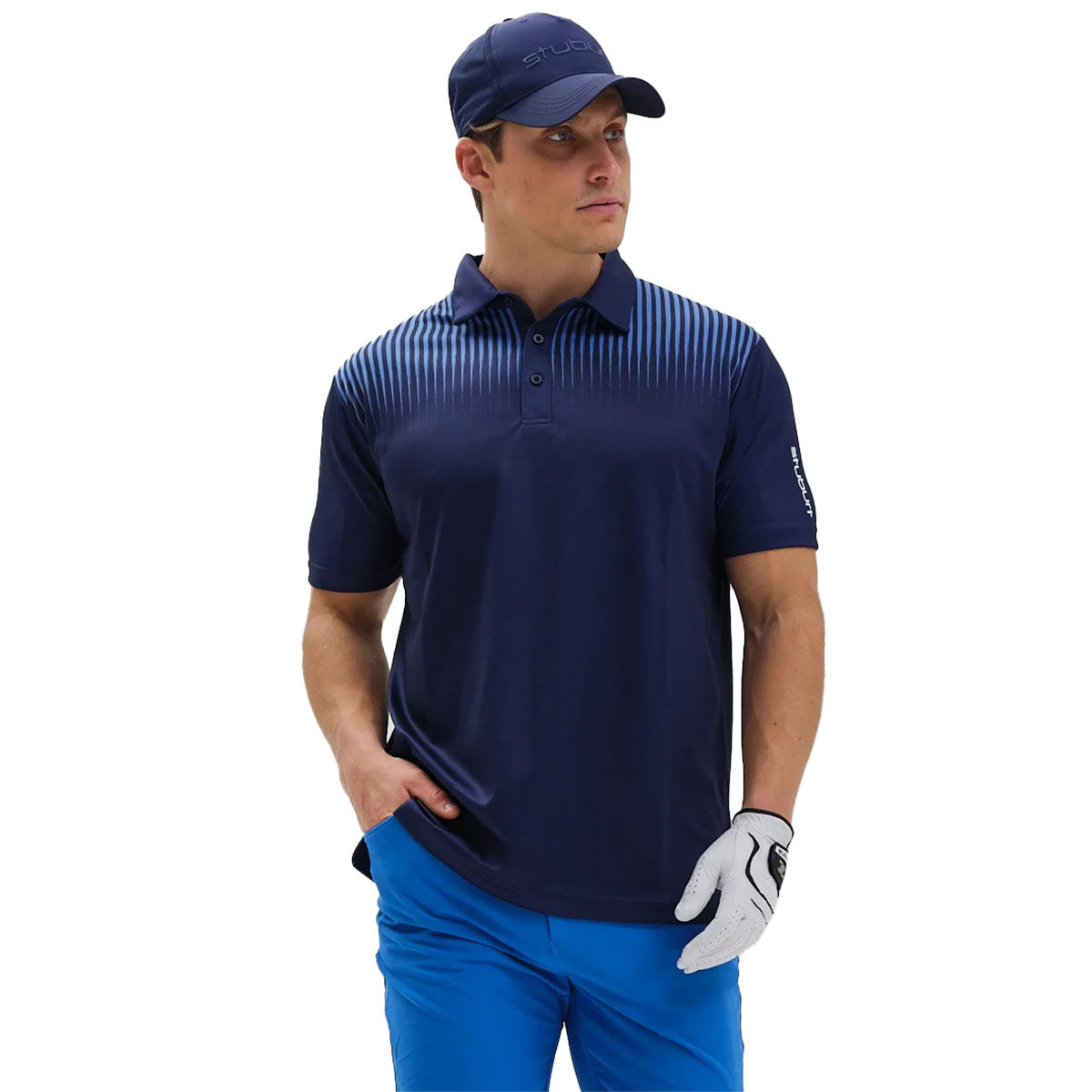 Stuburt Mens Dark and Light Blue Comfortable Stripe Pebble Golf Polo Shirt, Size: Small | American Golf