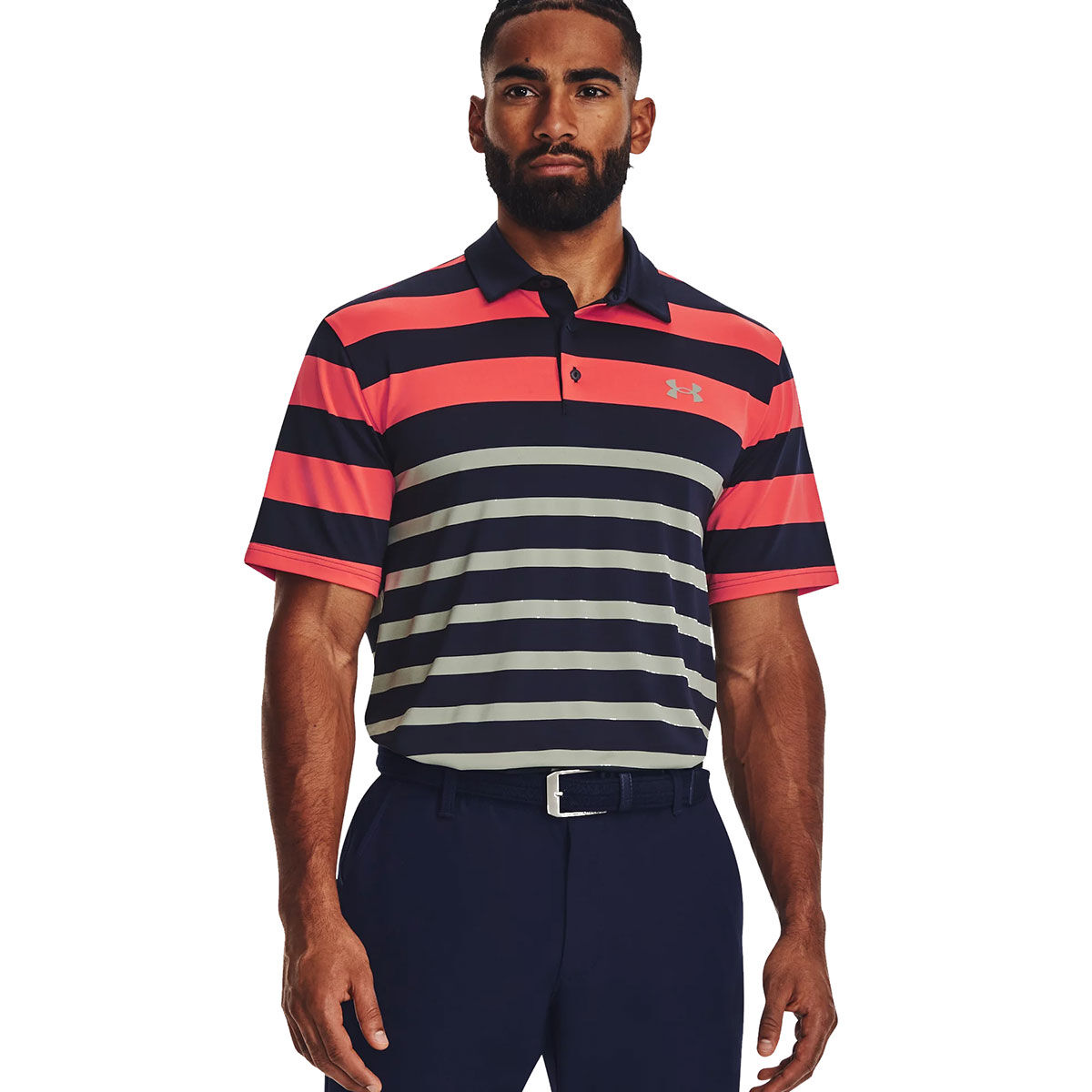 Under Armour Men’s Navy Blue, Red and Green Stripe Playoff 3.0 Golf Polo Shirt, Size: Medium | American Golf