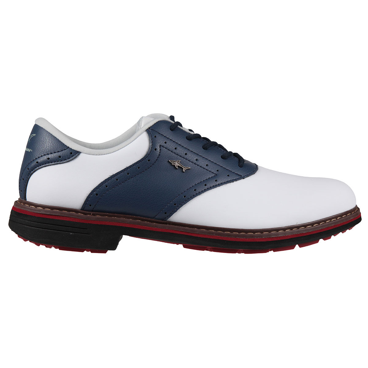 Greg Norman Mens White and Navy Blue Comfortable Isa Tour 2 Waterproof Spikeless Golf Shoes, Size: 9 | American Golf