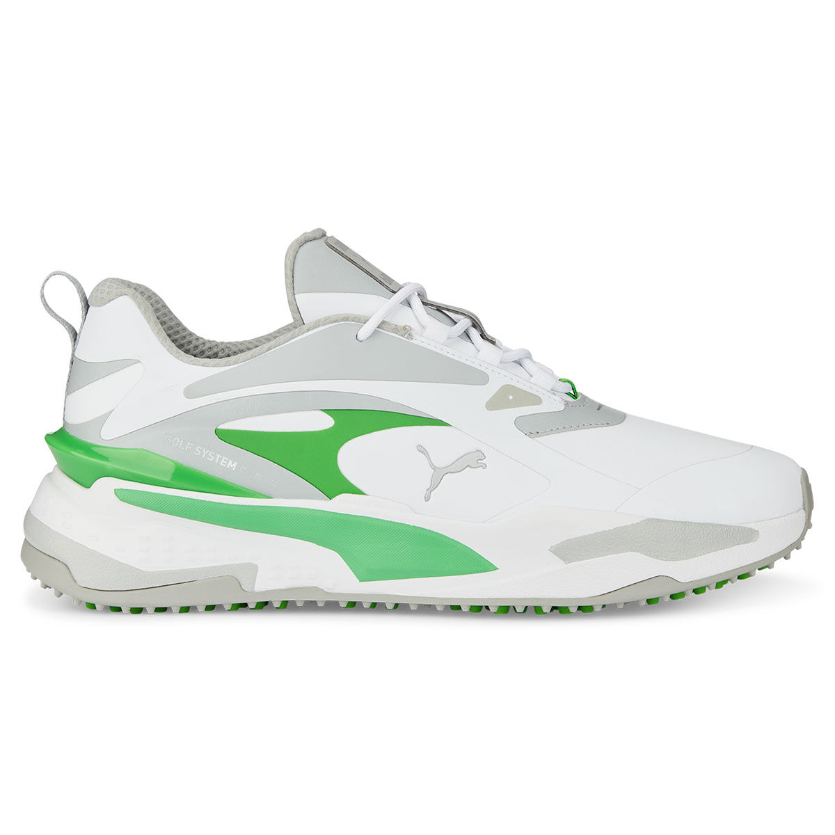 PUMA Men’s GS-Fast Waterproof Spikeless Golf Shoes, Mens, White/high rise/green, 7 | American Golf