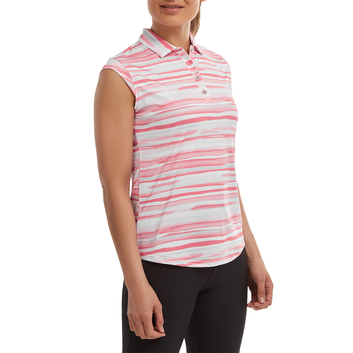 FootJoy Womens Cap Sleeve Watercolour Print Lisle Golf Polo Shirt, Female, White/bright coral, Xs | American Golf