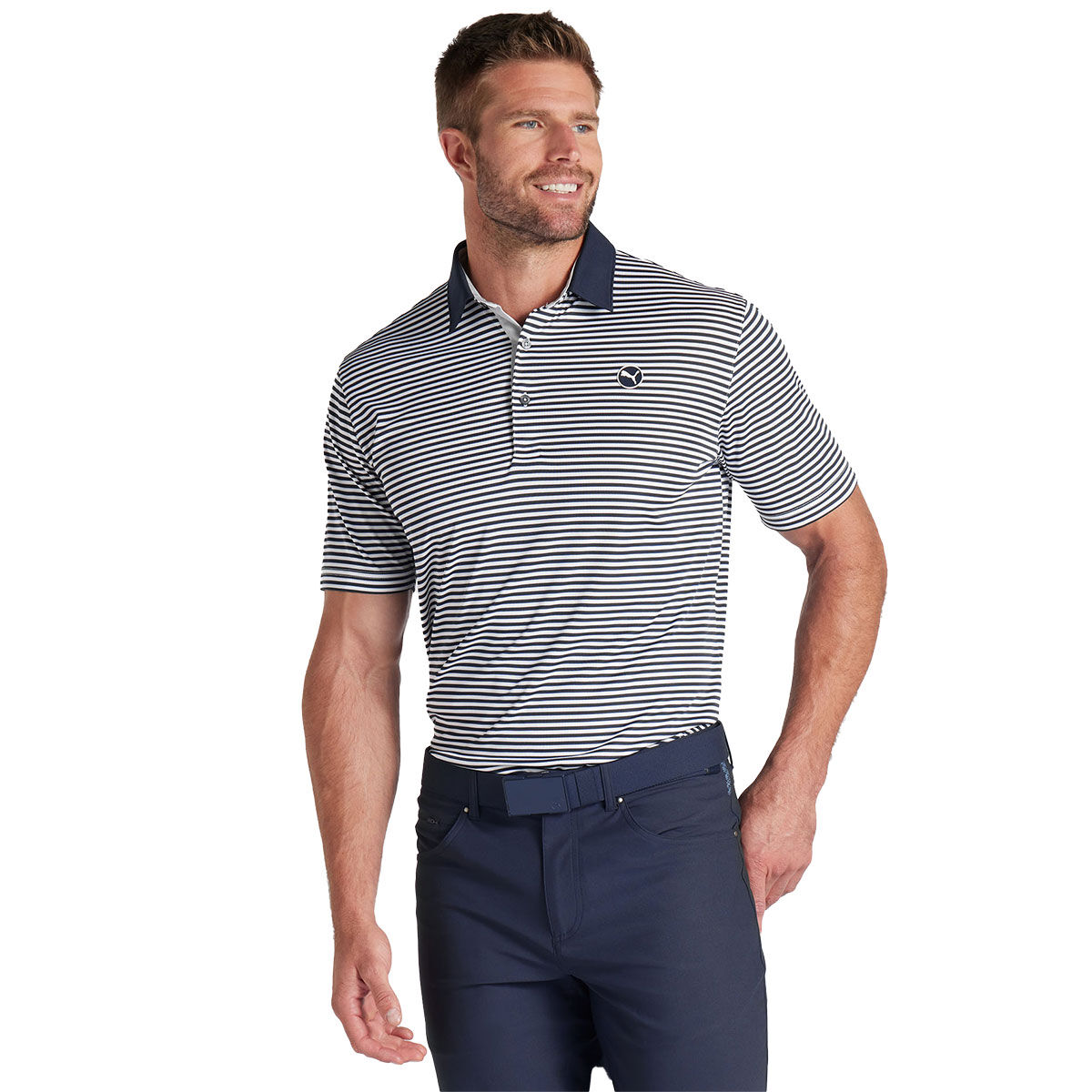 PUMA Men’s Pure Stripe Golf Polo Shirt, Mens, Deep navy/white glow, Small | American Golf