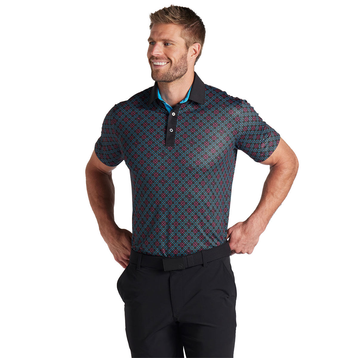 PUMA Men’s Pure Monogram Golf Polo Shirt, Mens, Black/aqua, Large | American Golf