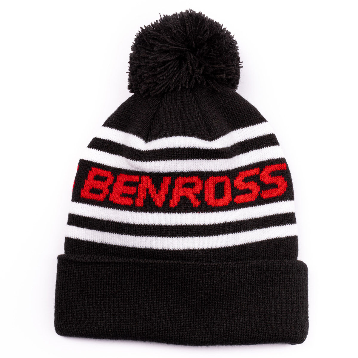 Benross Mens Black, Red And White Multi Stripe Knit Golf Pom Hat, Size: One Size  | American Golf