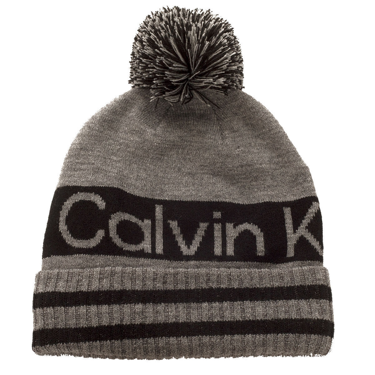Calvin Klein Men’s Grey and Black Knitted Logo Bobble Golf Hat | American Golf, One Size