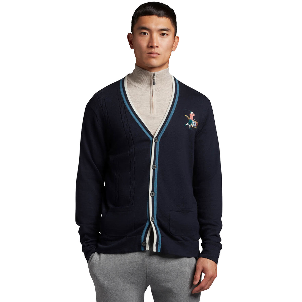 Lyle & Scott Navy Blue Comfortable Striped Men`s The Gregor Golf Cardigan, Size: Small | American Golf