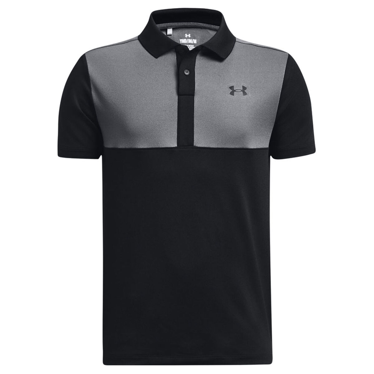 Under Armour Junior Performance Colorblock Golf Polo Shirt, Unisex, Black/grey/black, 7-8 years | American Golf