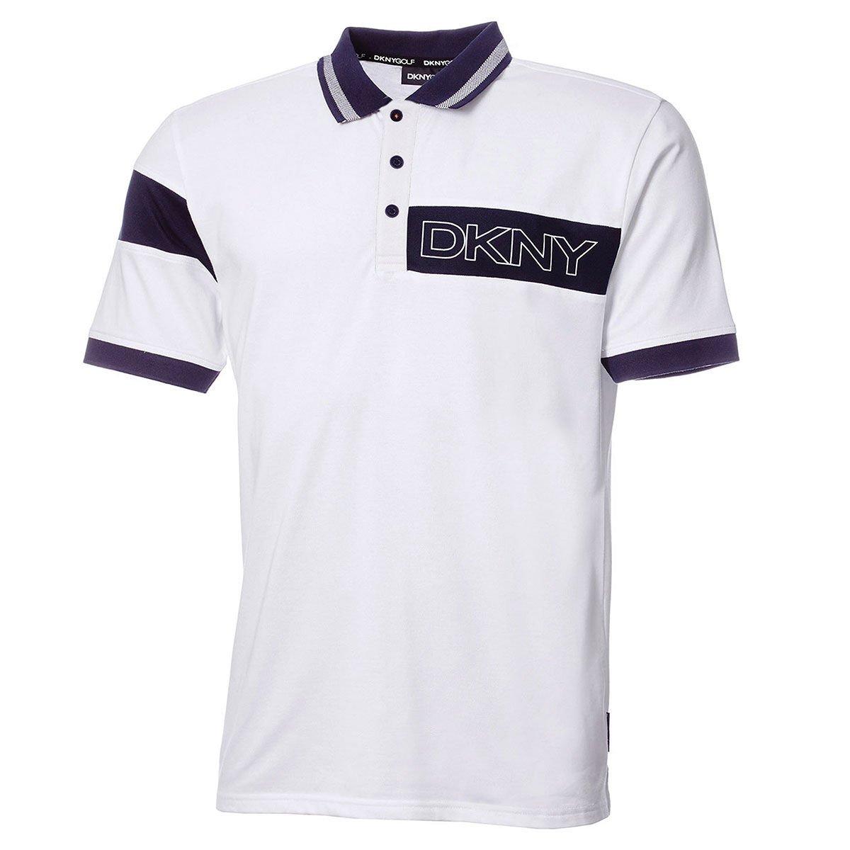 DKNY Men’s Sunset Park Stretch Golf Polo Shirt, Mens, White, Small | American Golf