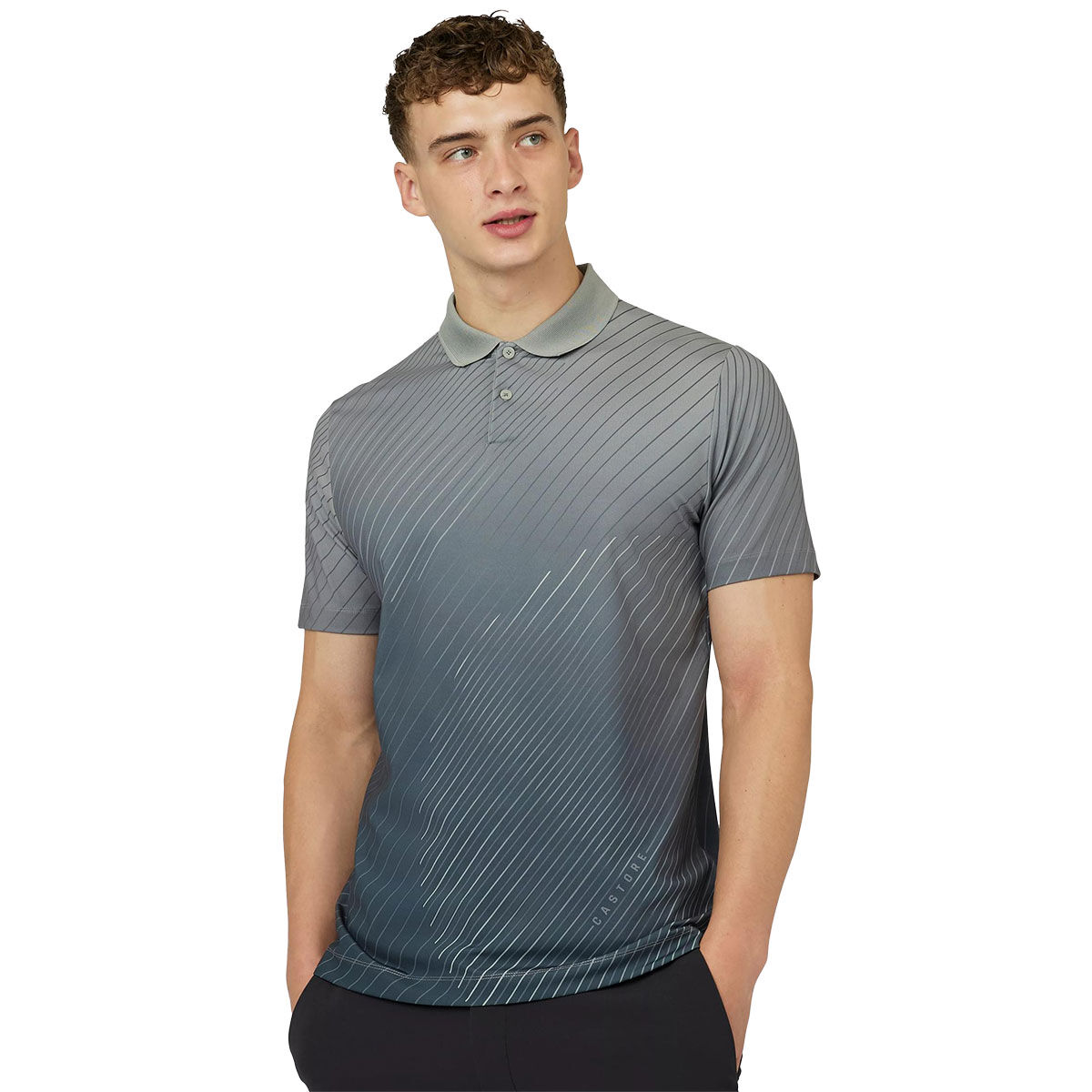 Castore Men’s Geo Print Golf Polo Shirt, Mens, Warm grey, Large | American Golf