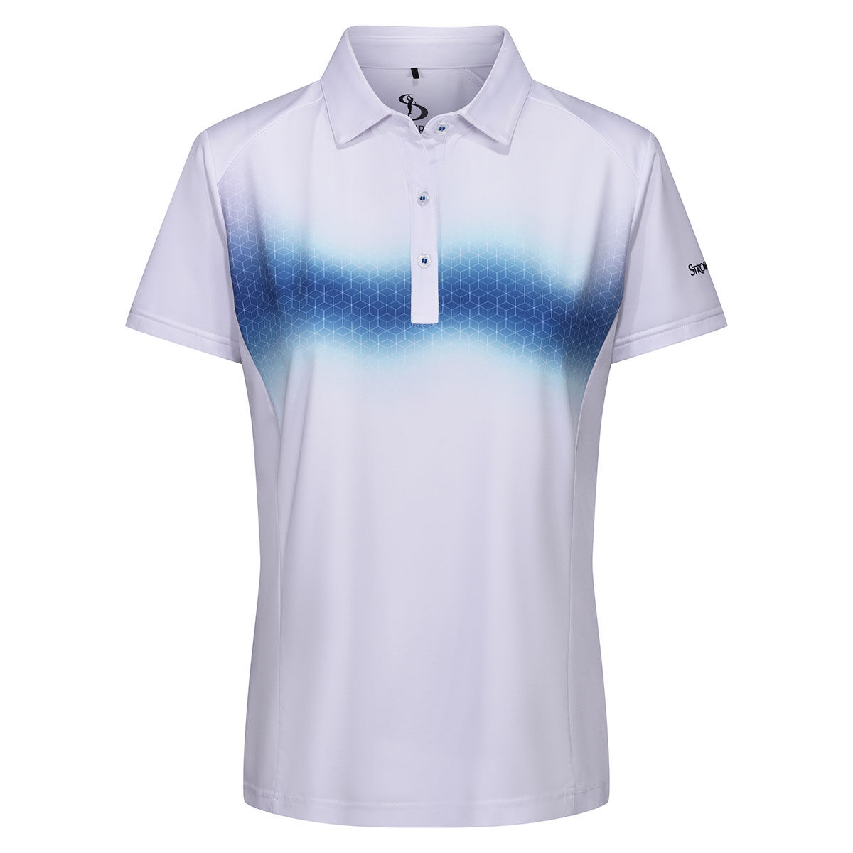 Stromberg Womens White, Blue Lizette Print Golf Polo Shirt, Female, White/Blue Glass, Size: 14 | American Golf
