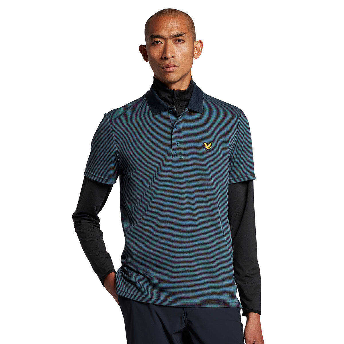 Lyle & Scott Men’s Blue Comfortable Embroidered Microstripe Golf Polo Shirt, Size: Small | American Golf