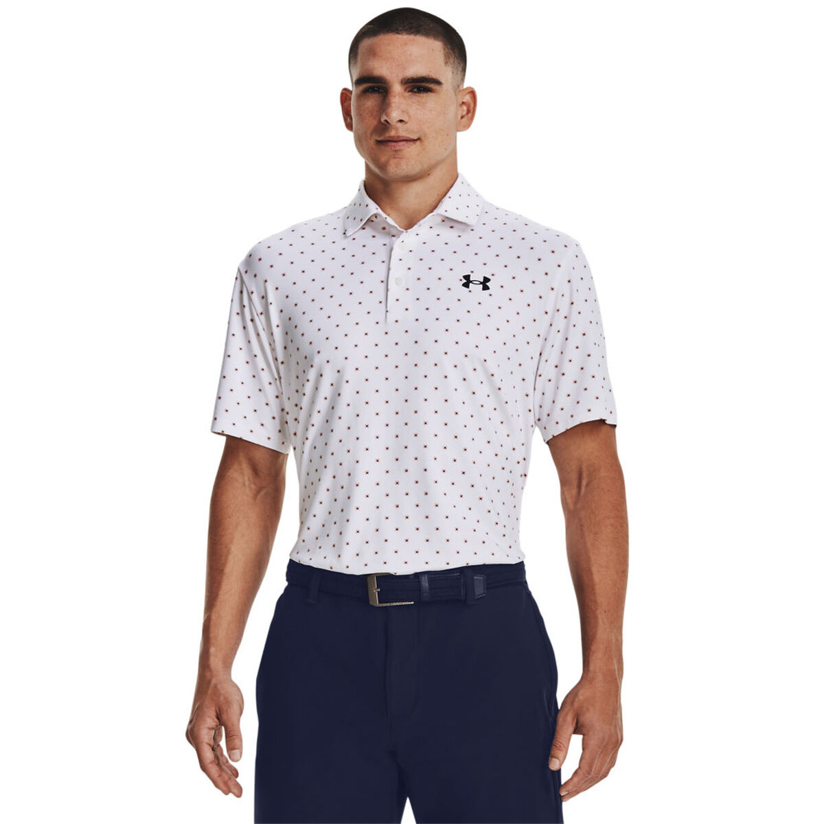 Under Armour Men’s White, Pink and Navy Blue Playoff 3.0 DG Printed Golf Polo Shirt, Size: Large | American Golf