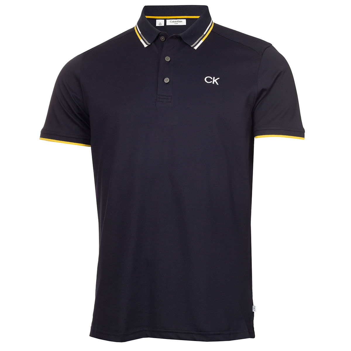 Calvin Klein Mens Navy Blue, White and Yellow Lightweight Embroidered Tipped Golf Polo Shirt, Size: Small | American Golf
