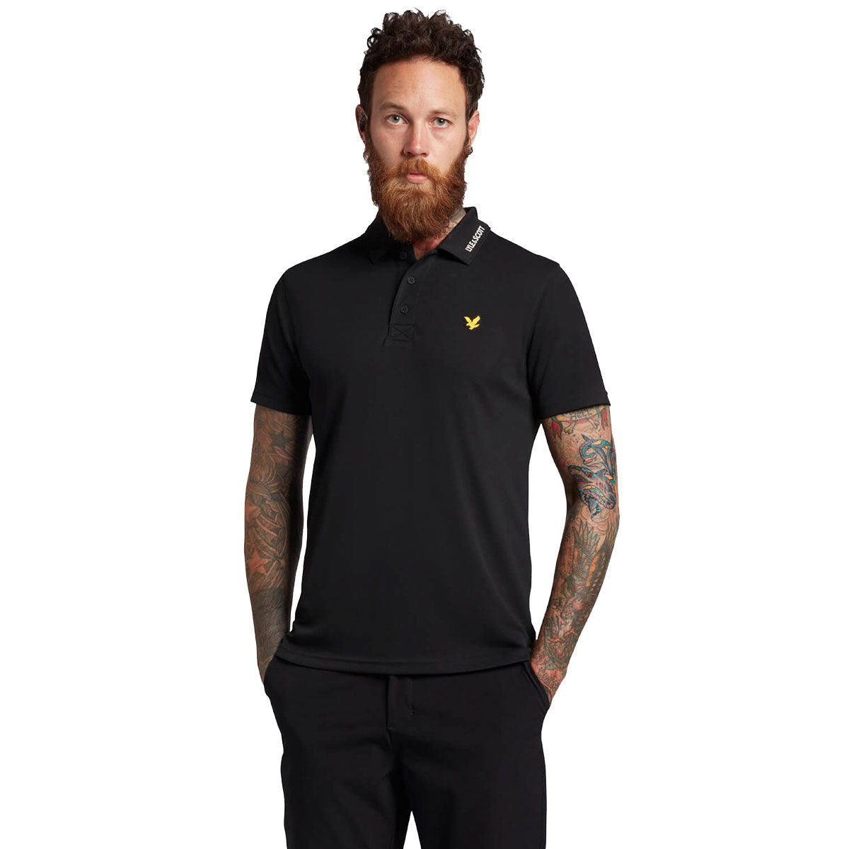 Lyle & Scott Jet Black Lightweight Collar Logo Technical Breathable Golf Polo Shirt, Size: Small | American Golf