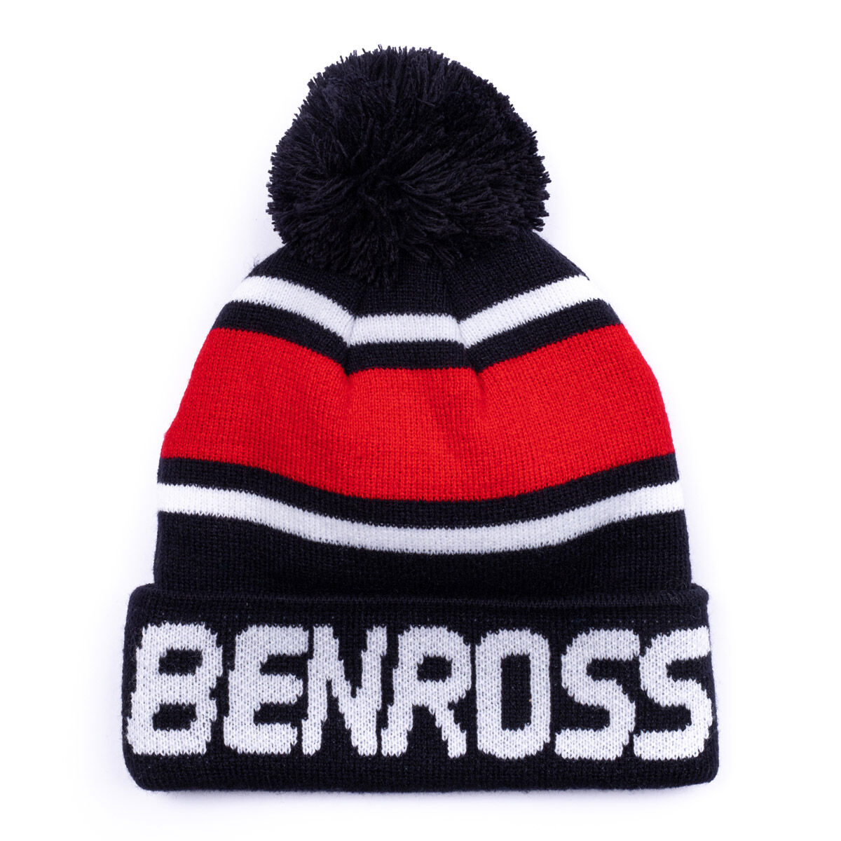 Benross Mens Navy Blue, Red And White Multi Stripe Knit Golf Pom Hat, Size: One Size  | American Golf