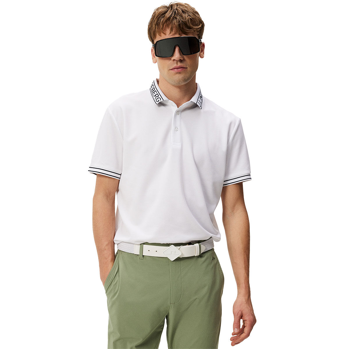 J.Lindeberg Men’s Austin Golf Polo Shirt, Mens, White/black, Medium | American Golf