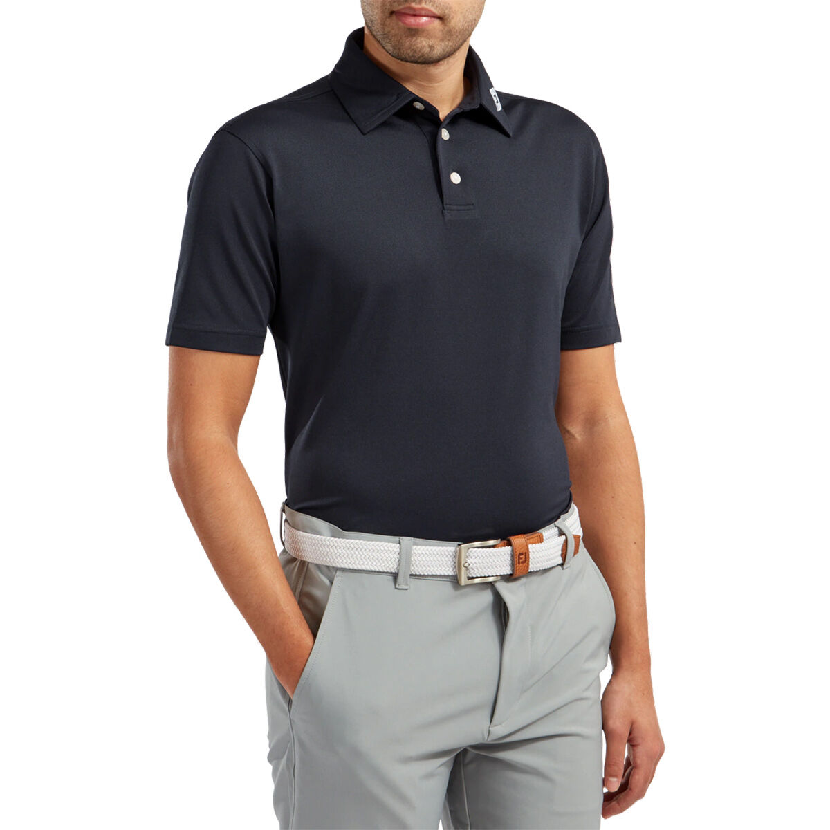 FootJoy Mens Navy Blue Comfortable Stretch Pique Solid Colour Golf Polo Shirt, Size: Medium | American Golf