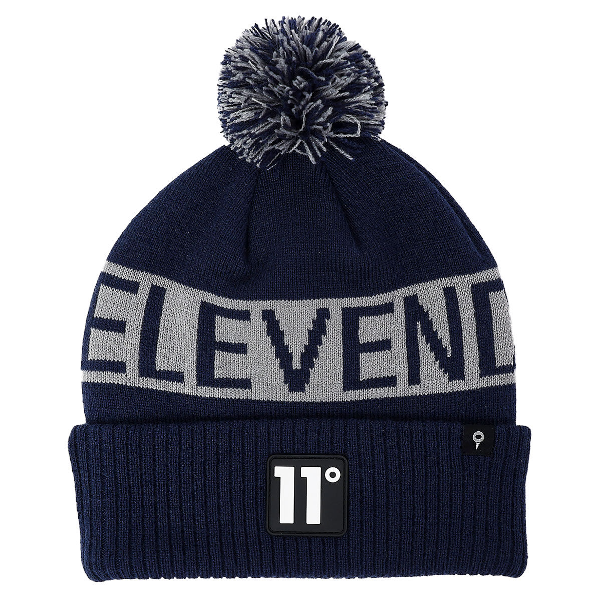 11 Degrees Fleece Lined Graphic POM Golf Beanie, Mens, Navy/grey, One size | American Golf