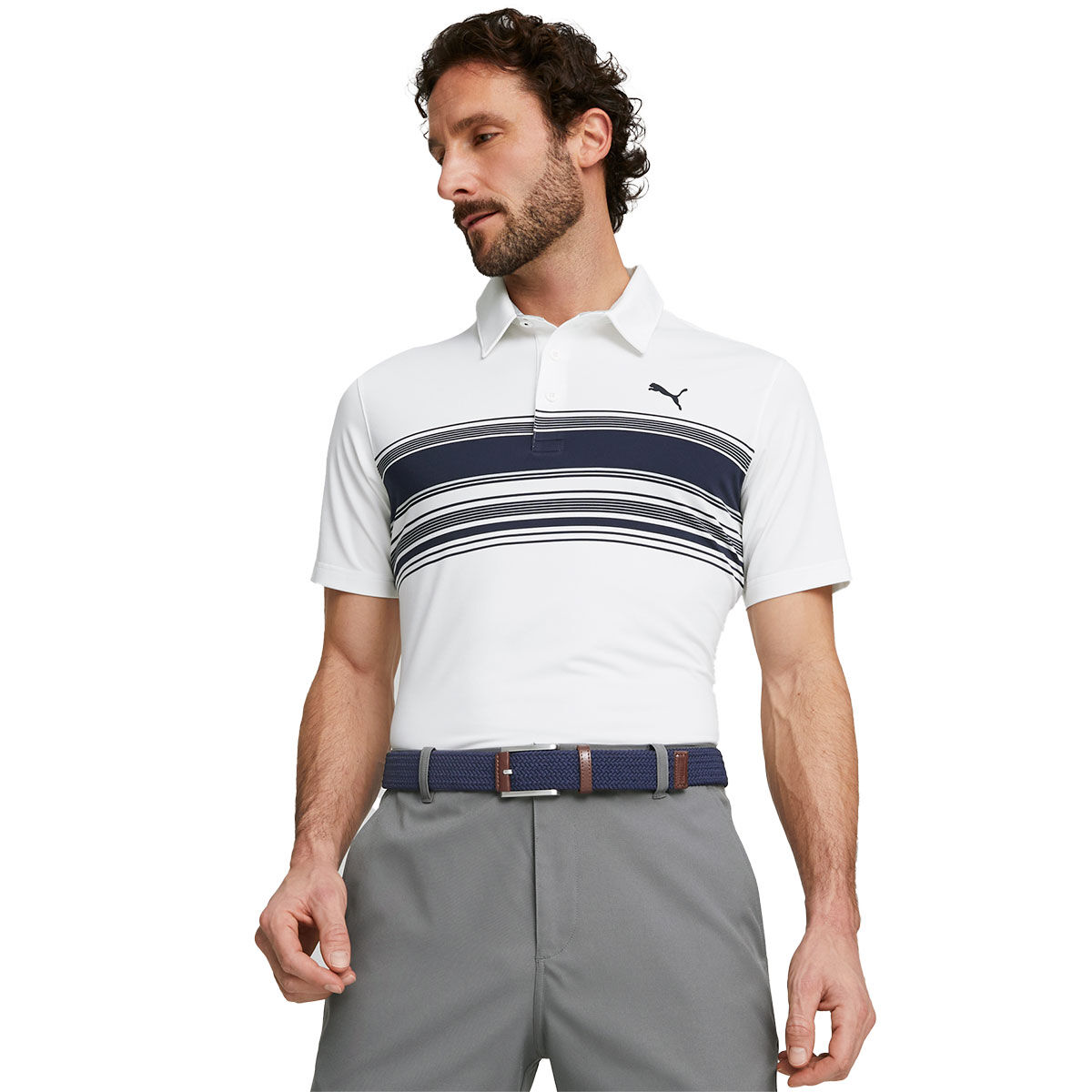 PUMA Men’s MATTR Grind Golf Polo Shirt, Mens, Bright white/navy blazer, Small | American Golf