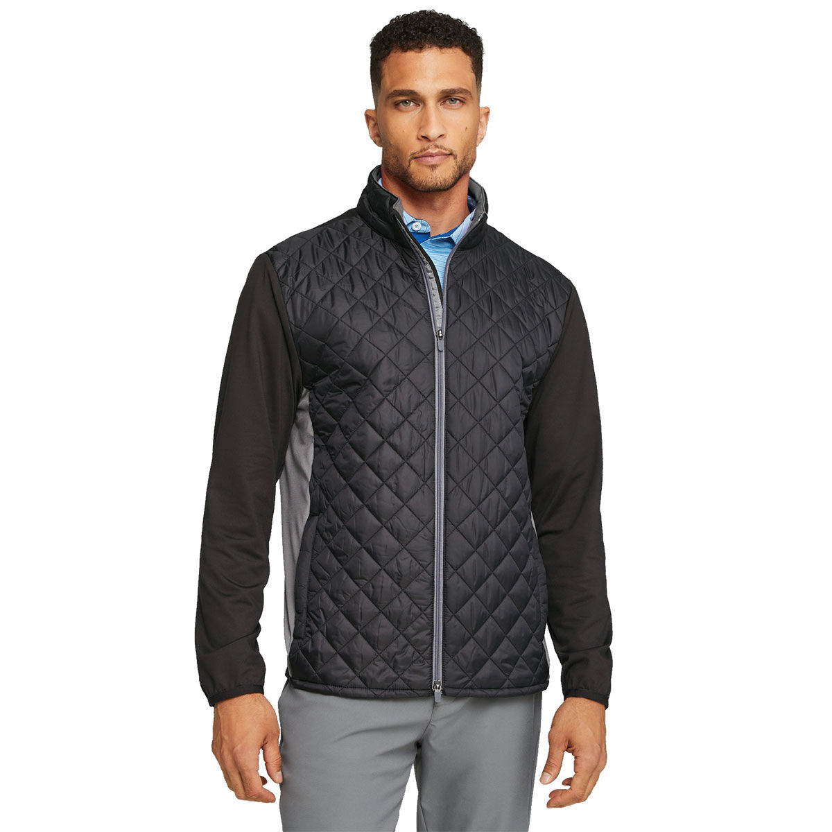 PUMA Men’s Frost Quilted Full Zip Golf Jacket, Mens, Black/slate sky, Small | American Golf