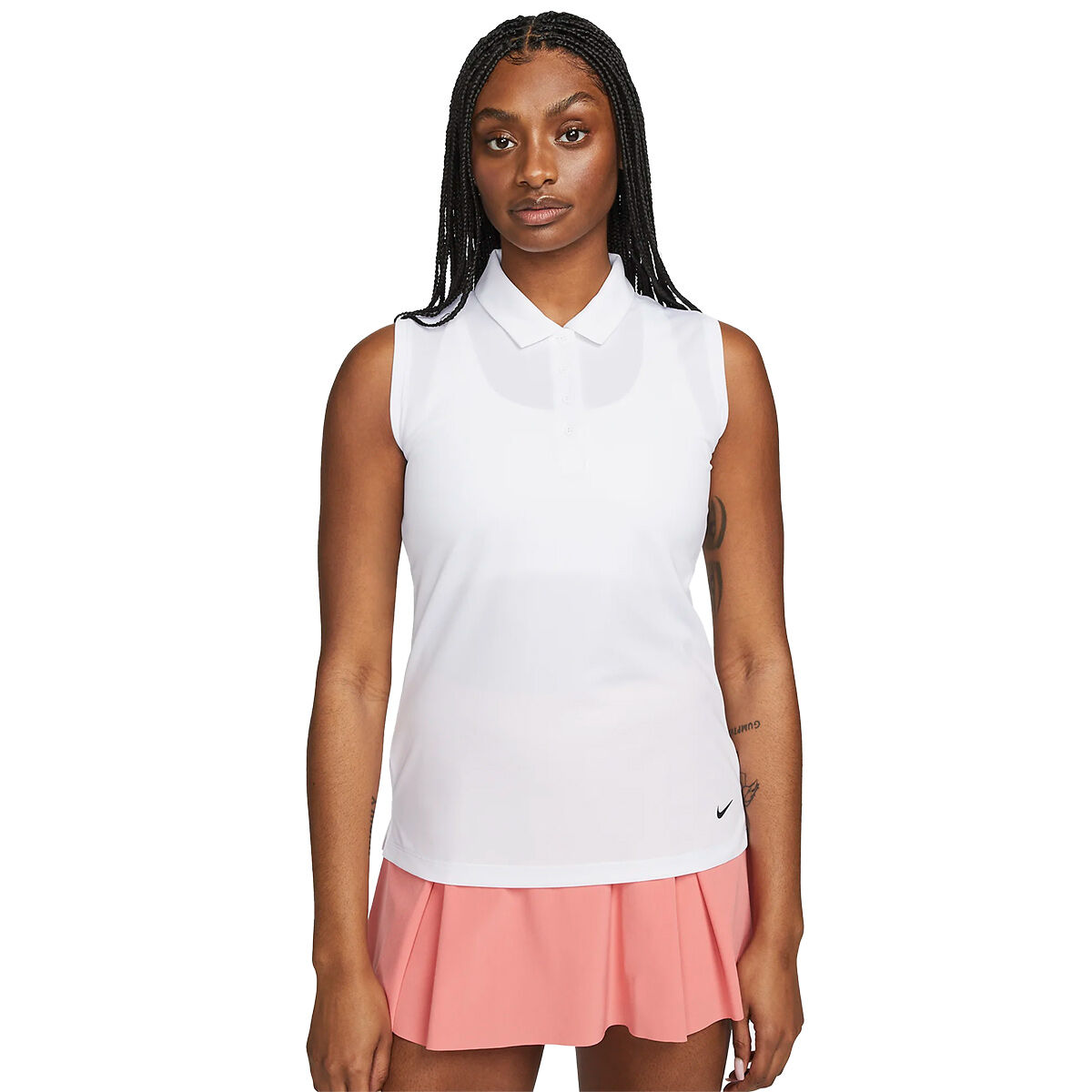Nike Men’s Ladies Dri-FIT Victory Sleeveless Golf Polo Shirt, Mens, White/black, Large | American Golf
