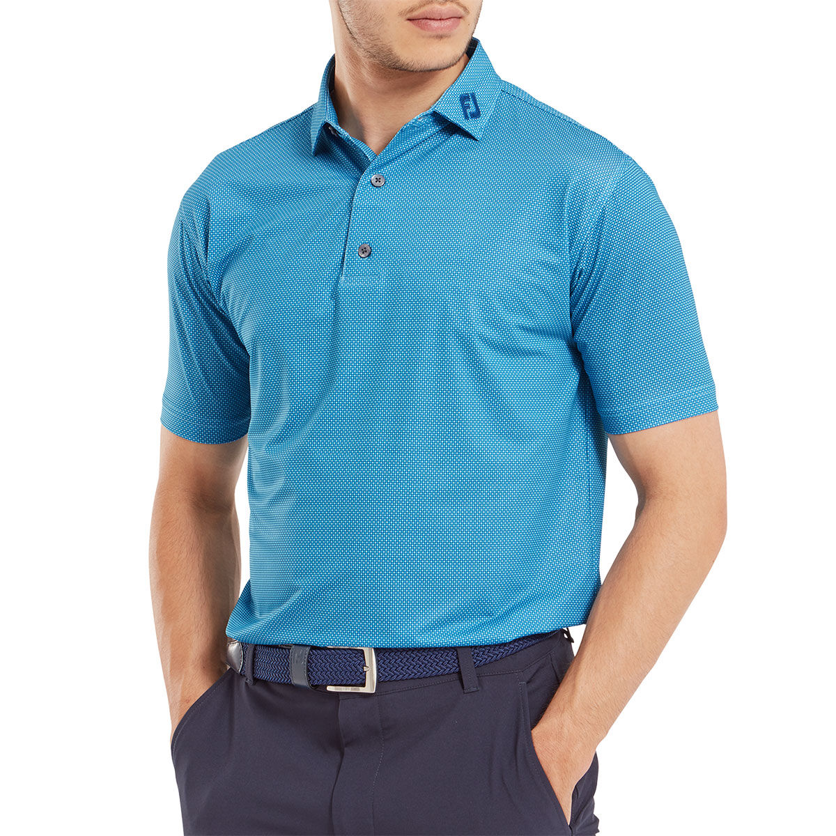 FootJoy Men’s Octagon Print Lisle Golf Polo Shirt, Mens, Blue sky/ocean/deep blue, Medium | American Golf