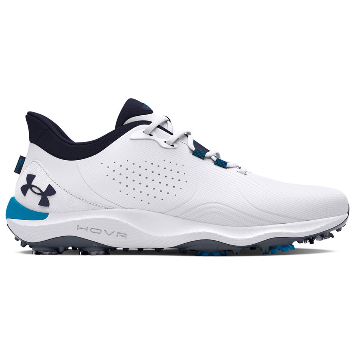 Under Armour Men’s Drive Pro Waterproof Spiked Golf Shoes, Mens, White/capri/midnight navy, 9 | American Golf