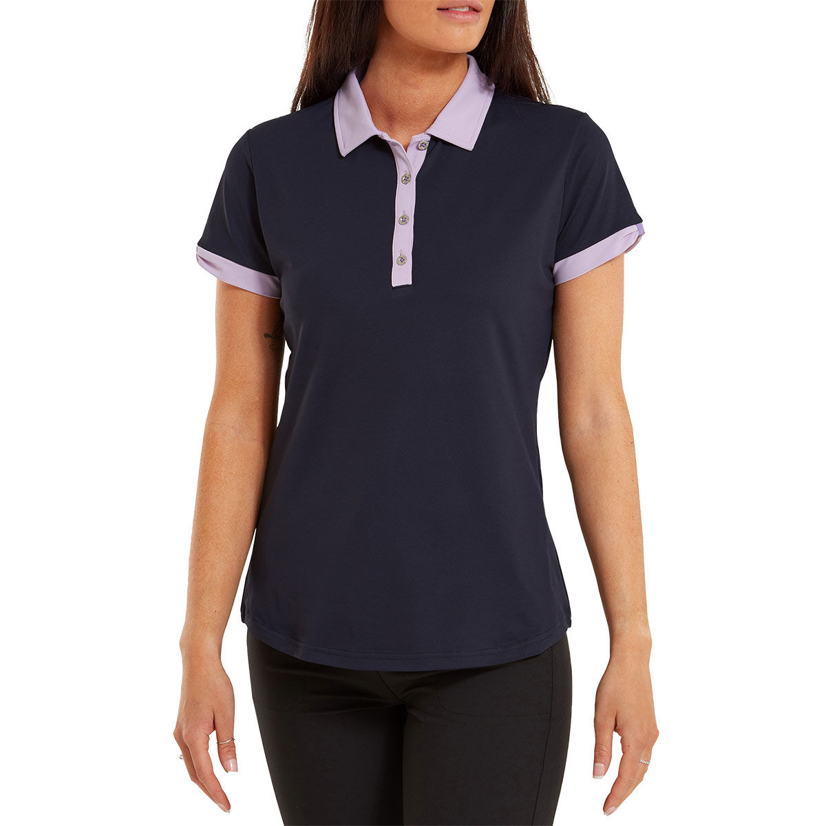 FootJoy Womens Colour Block Golf Polo Shirt, Female, Navy, Xs | American Golf