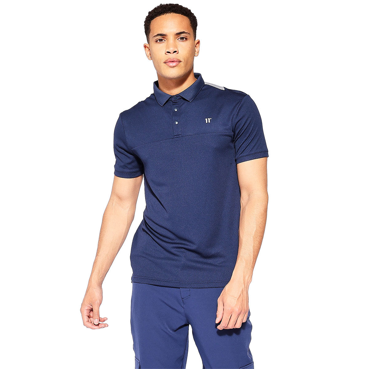 11 Degrees Men’s Back Graphic Pique Golf Polo Shirt, Mens, Navy/grey, Small | American Golf