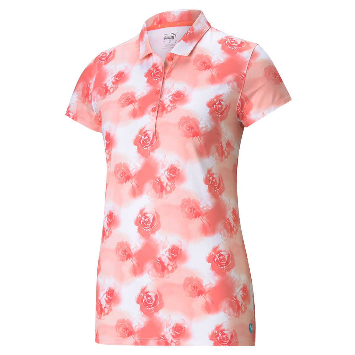 PUMA Golf Womens Pink Floral Print Navy Blue CLOUDSPUN Watercolour Golf Polo Shirt, Size: XS | American Golf