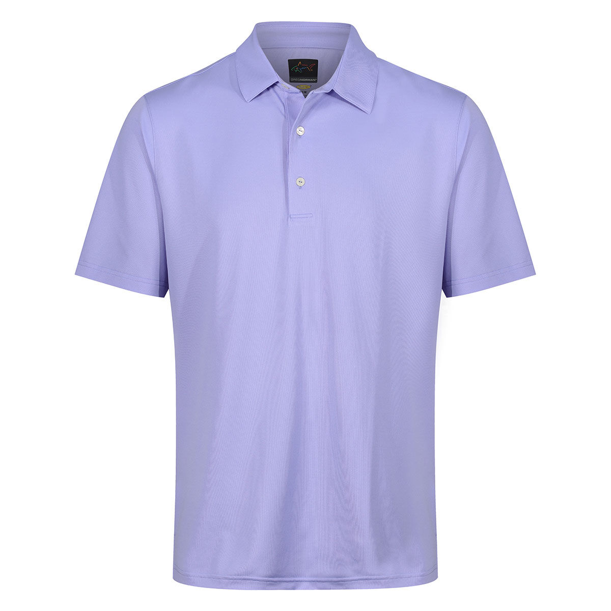 Greg Norman Men’s Neck Logo Stretch Golf Polo Shirt, Mens, Lavender ice, Small | American Golf