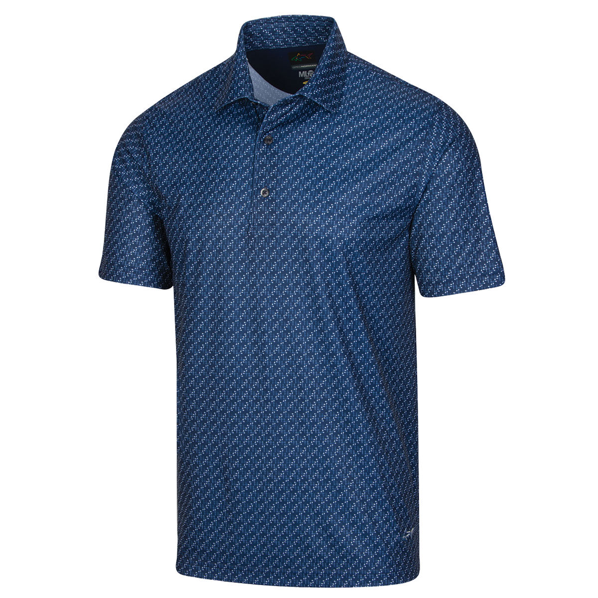 Greg Norman Men’s Microlux ML75 Iron Print Golf Polo Shirt, Mens, Navy blue, Small | American Golf