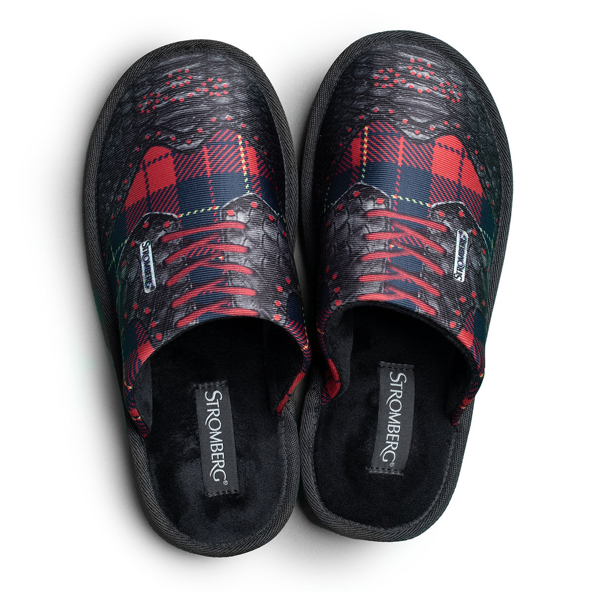 Stromberg Black, Grey and Red Comfortable Tartan Mule Golf Slippers, Size: 9 | American Golf