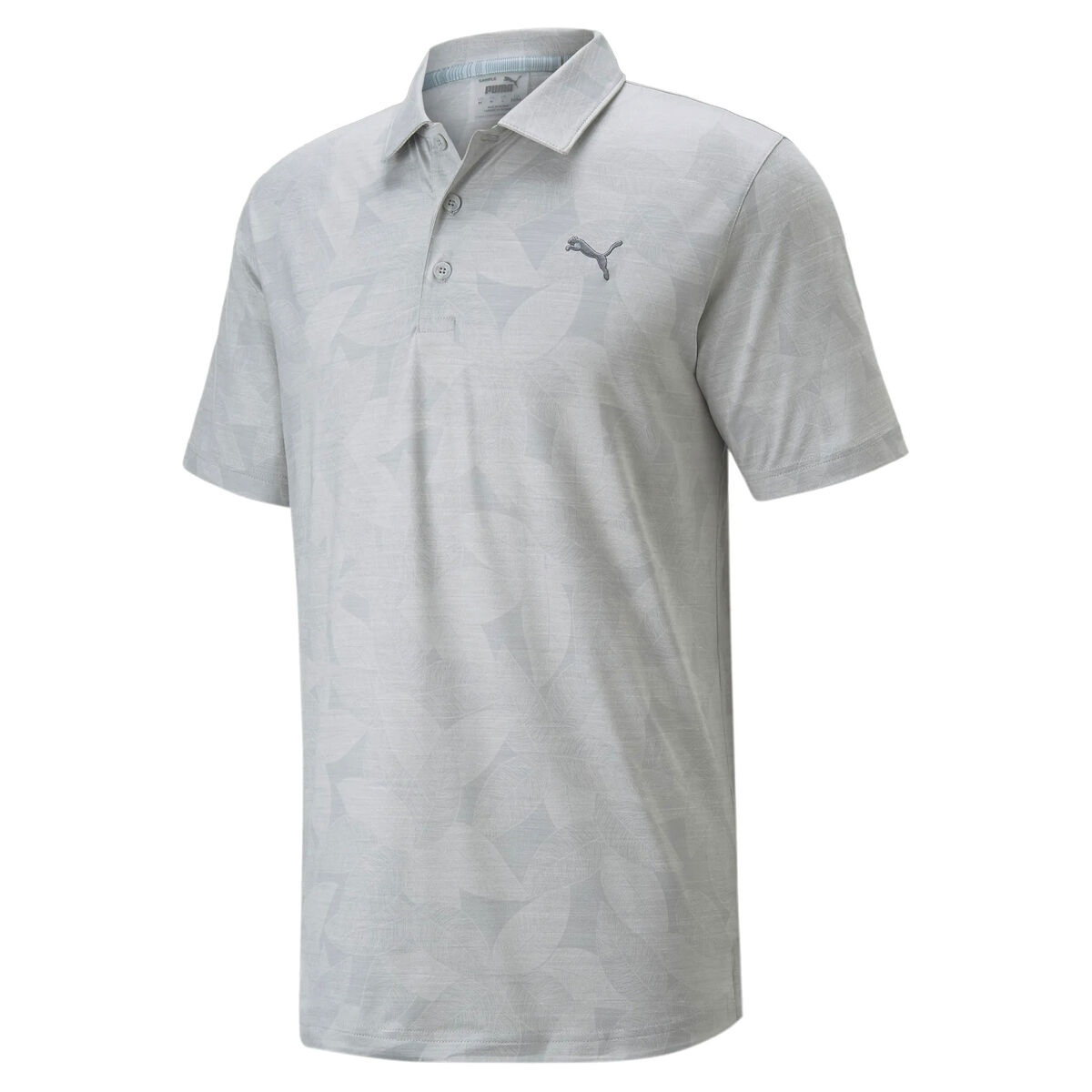 PUMA Golf Mens Heather Grey Cloudspun Leaflet Golf Polo Shirt, Male, Quiet Shade Heather, Size: Small | American Golf