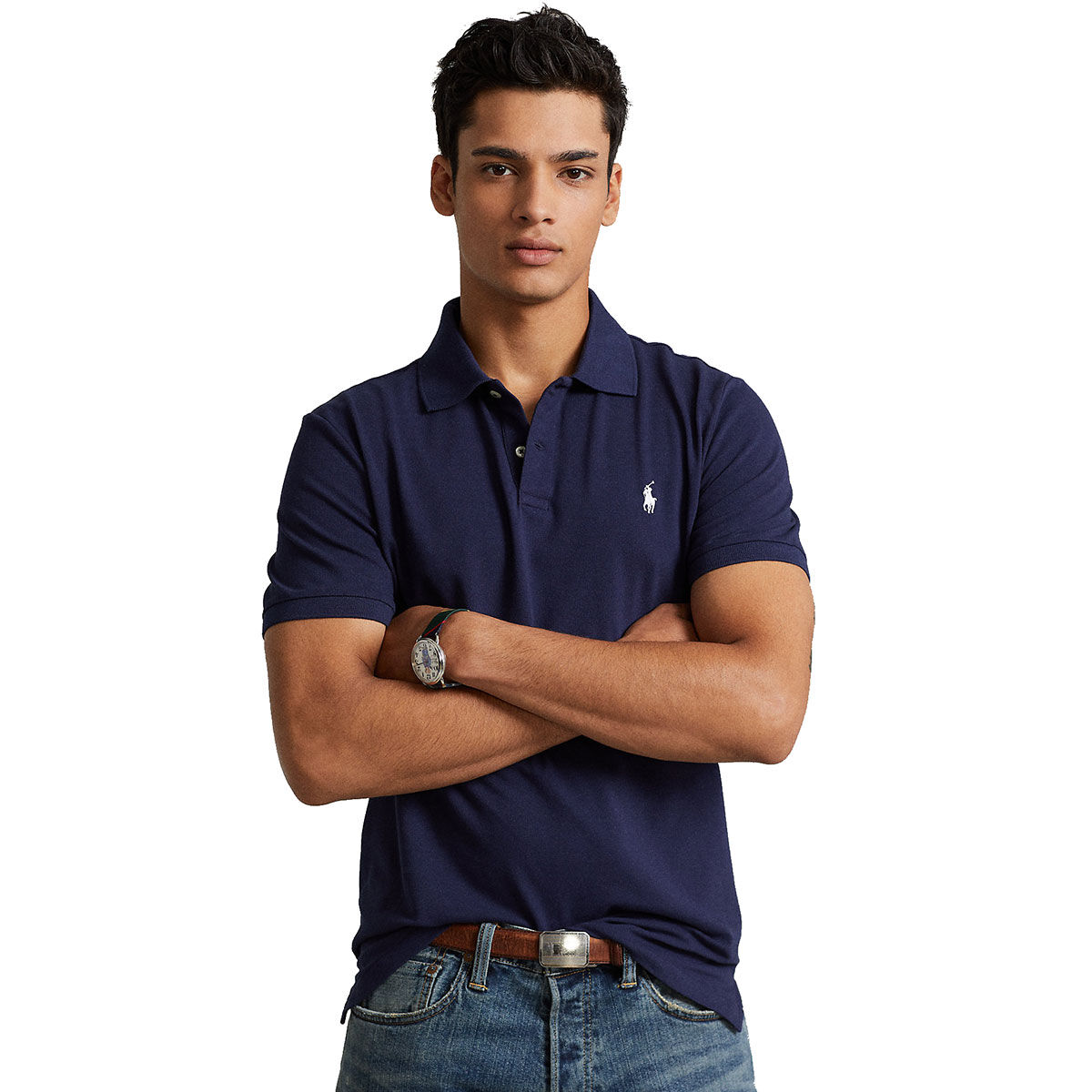 Ralph Lauren Men’s Navy Blue Comfortable Custom Slim Fit Performance Golf Polo Shirt, Size: S | American Golf