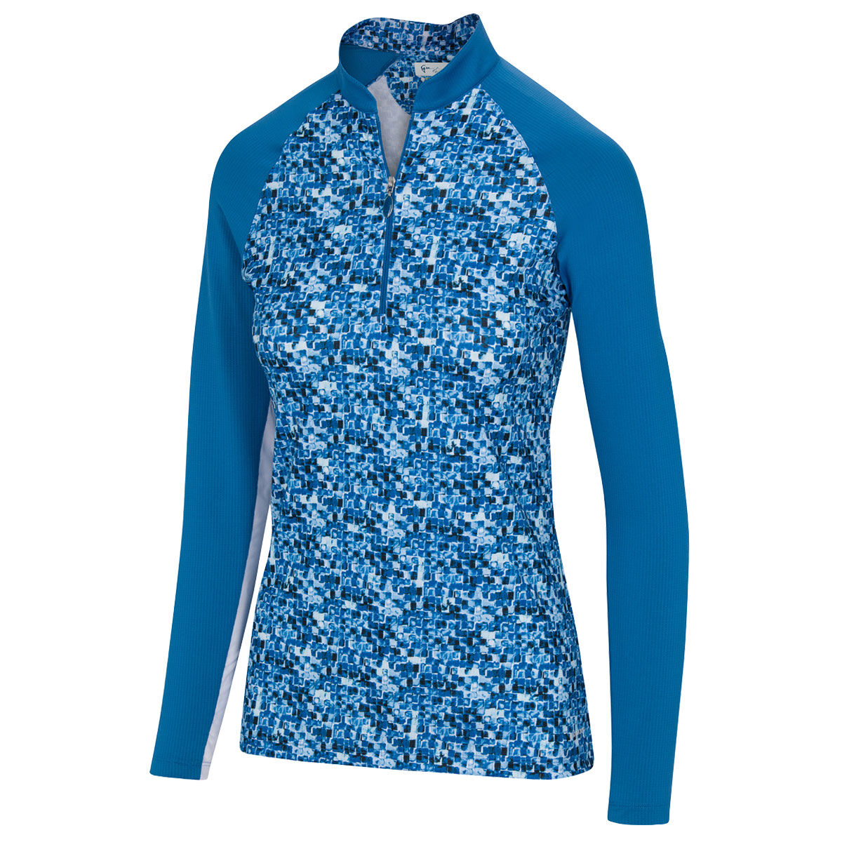Greg Norman Women’s Blue Lightweight Floral Tile Print Quarter Zip Golf Mid Layer, Size: XS | American Golf