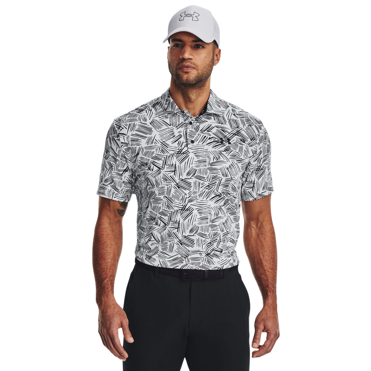 Under Armour Men’s Playoff 3.0 Palm Sketch Golf Polo Shirt, Mens, White/black/black, Medium | American Golf