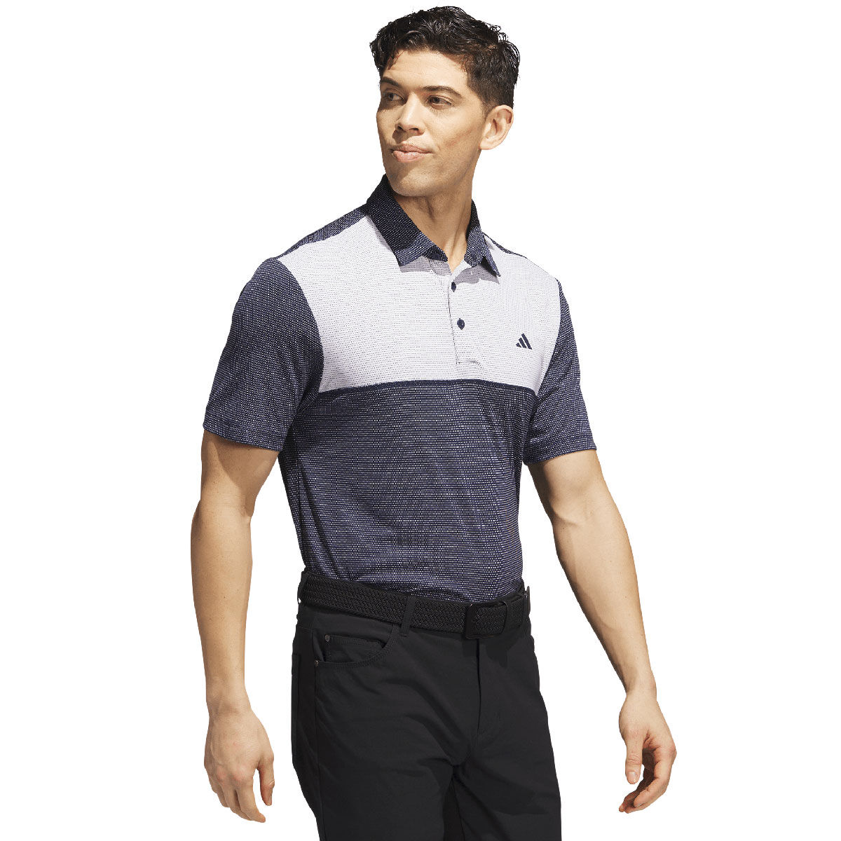 adidas Golf Men’s Navy Blue and White Colour Block Core Golf Polo Shirt, Size: XL | American Golf