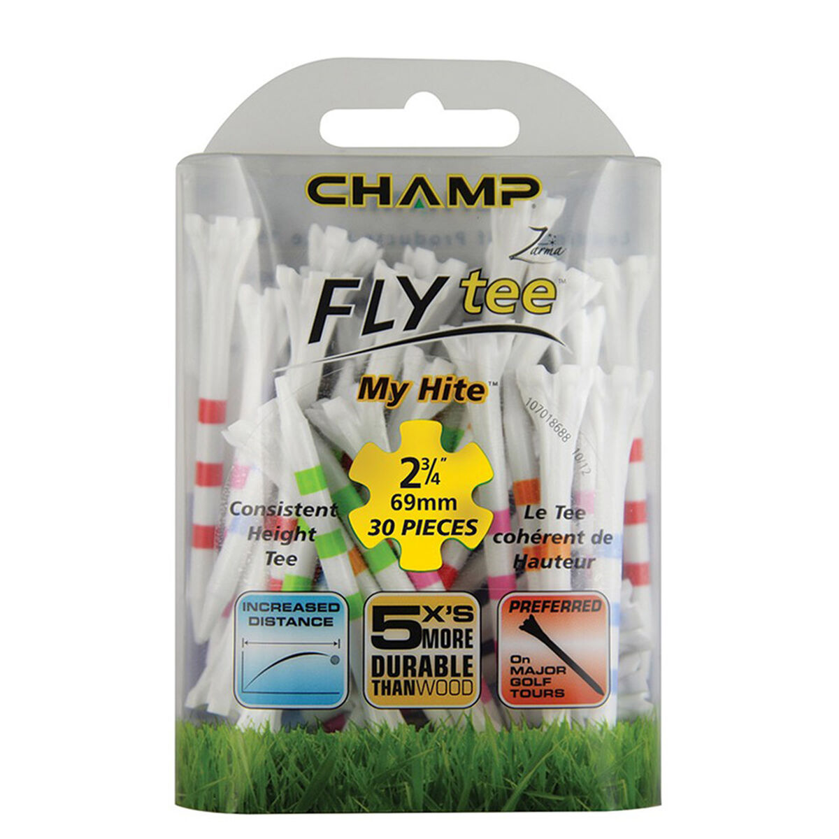 Champ MyHite Fly 69mm Golf Tees - 30 Pack, Mens, Tees, White, 69mm | American Golf