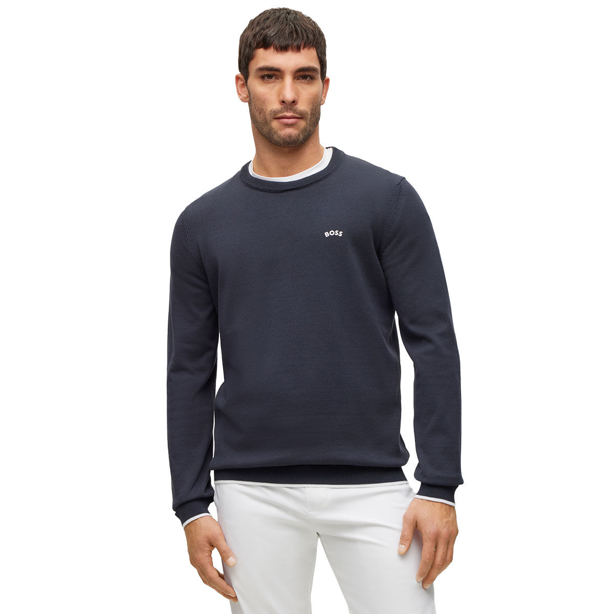 Hugo Boss Mens Dark Blue Knitted Rallo Golf Mid Layer, Size: Small | American Golf