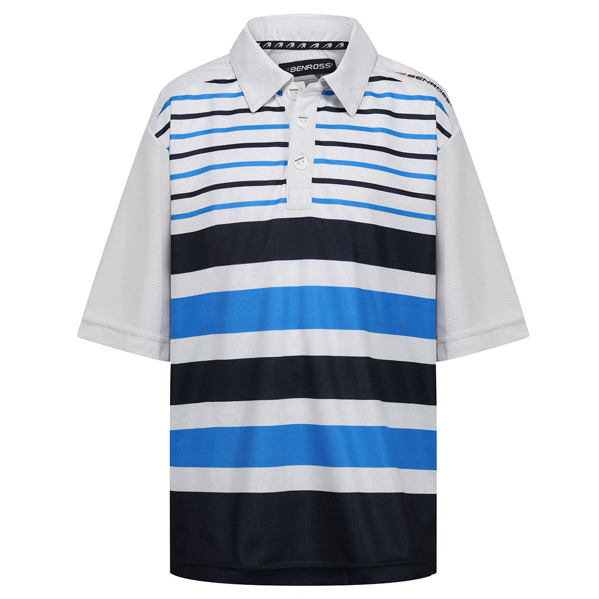 Benross Kids White and Navy Blue Lightweight Stripe Colour Block Junior Golf Polo Shirt, Size: 11-12 Years | American Golf