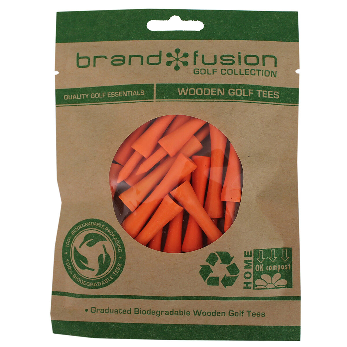 Brand Fusion BrandFusion Mens Orange Graduated Biodegradable Wooden Golf Tees, Size: 67mm | American Golf