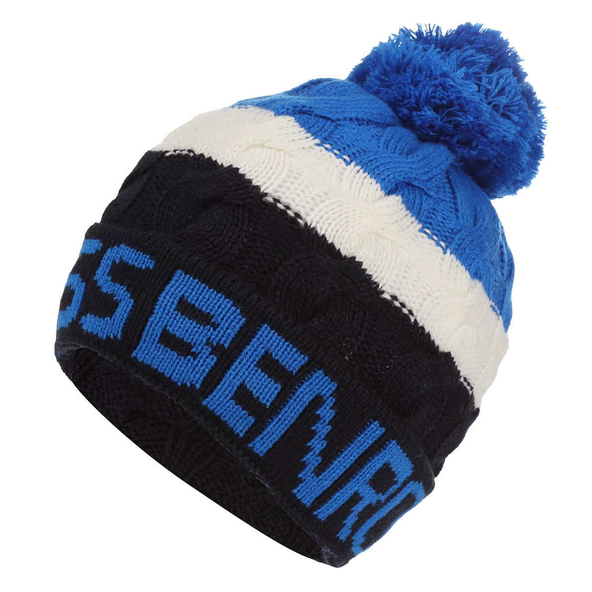 Benross Navy Blue and White Stylish Knitted Tri-Coloured Pom Golf Hat | American Golf, One Size