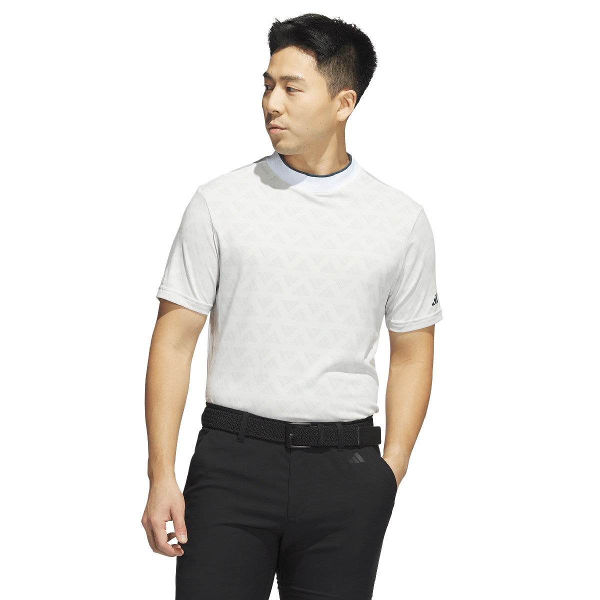 adidas Men’s Jacquard Mock Golf Polo Shirt, Mens, Grey/white, Small | American Golf